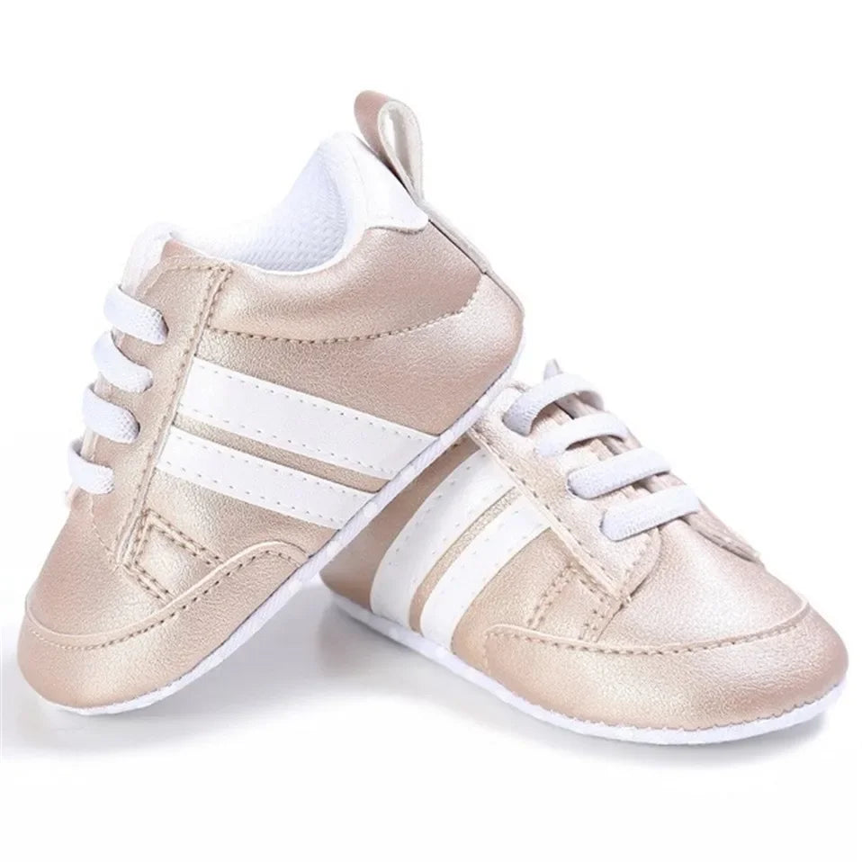 Newborn Baby Lace-Up Sneakers – PU Leather (0-18M).