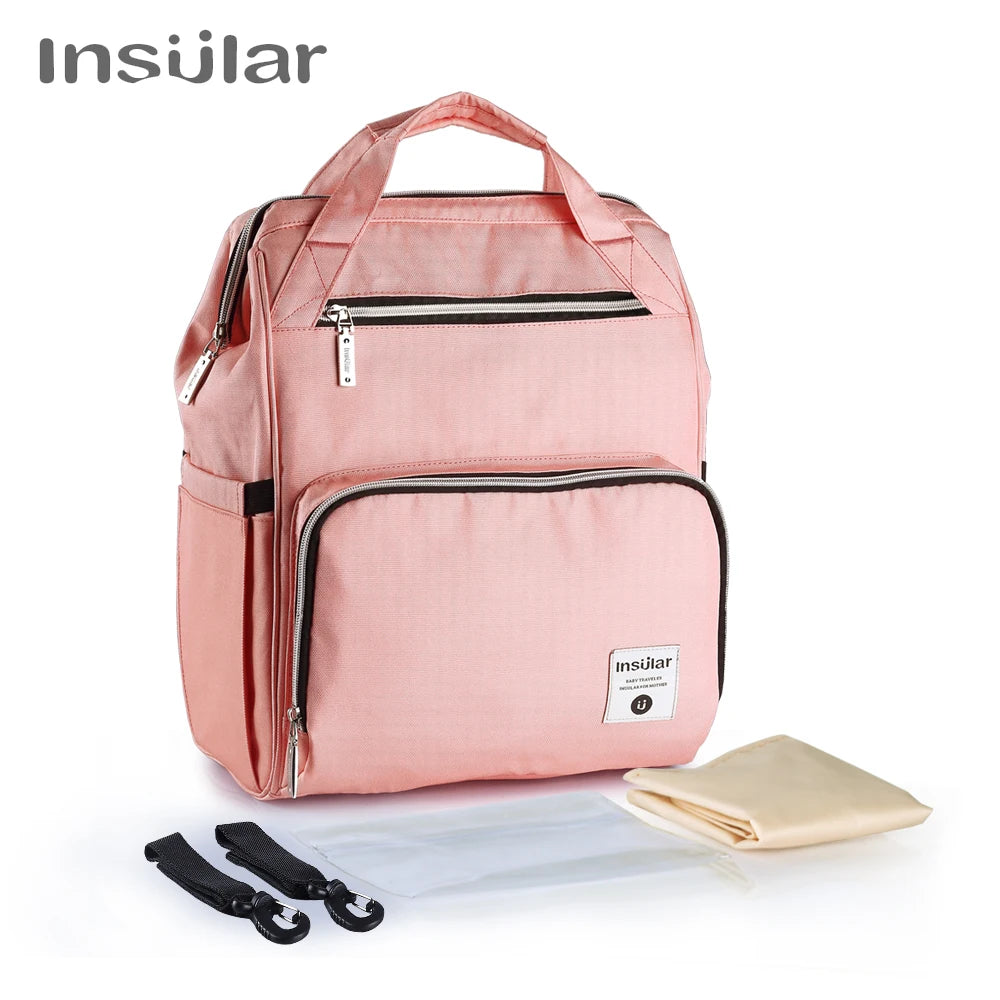 Insular Waterproof Large-Capacity Diaper Backpack.