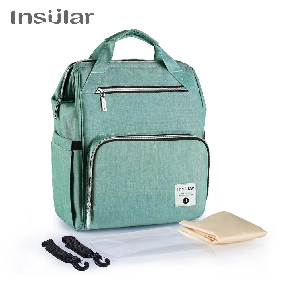 Insular Waterproof Large-Capacity Diaper Backpack.