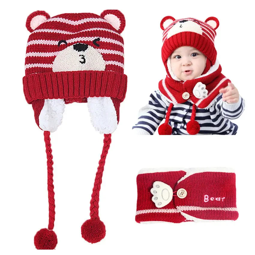 Unisex Kids Cartoon Bear Hat & Scarf Set 🐻❄️