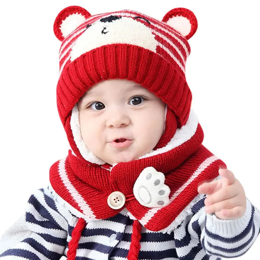 Unisex Kids Cartoon Bear Hat & Scarf Set 🐻❄️