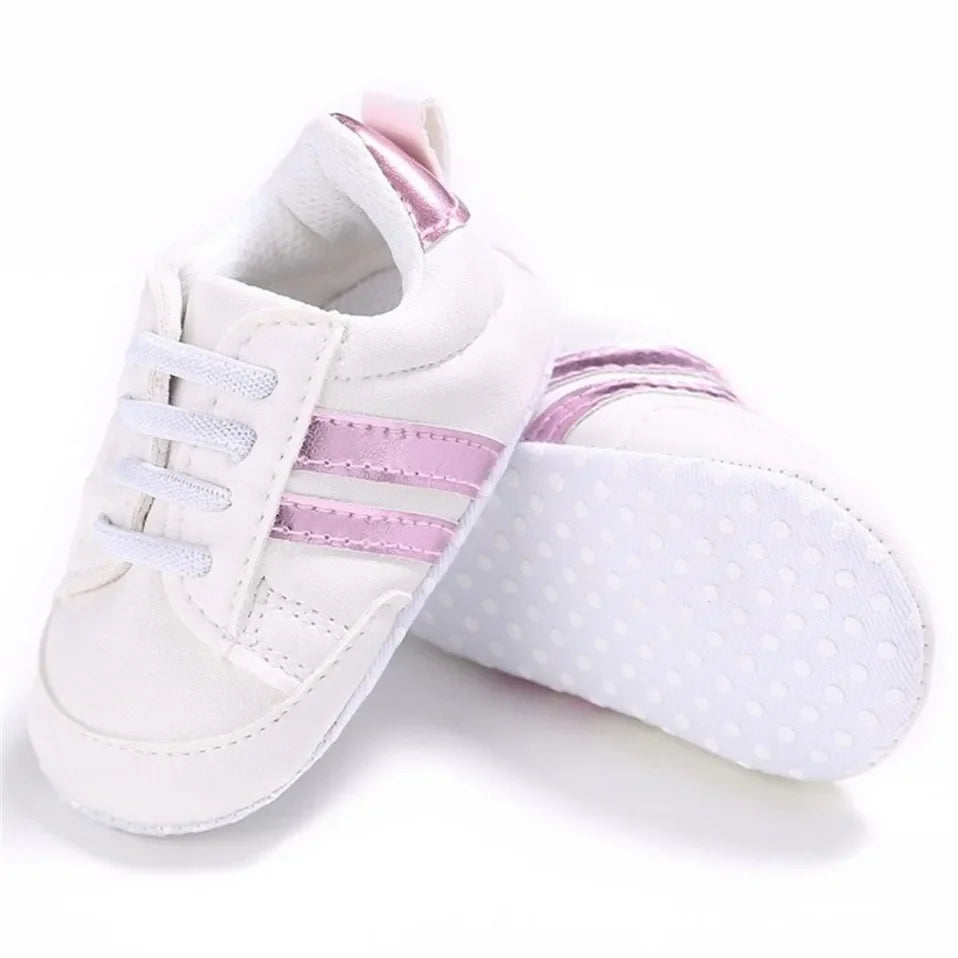 Newborn Baby Lace-Up Sneakers – PU Leather (0-18M).