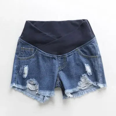 Pregnant Women's Low-Waisted Denim Shorts - Summer Maternity Wear