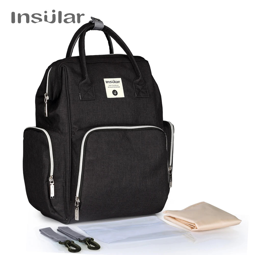 Insular Waterproof Large-Capacity Diaper Backpack.