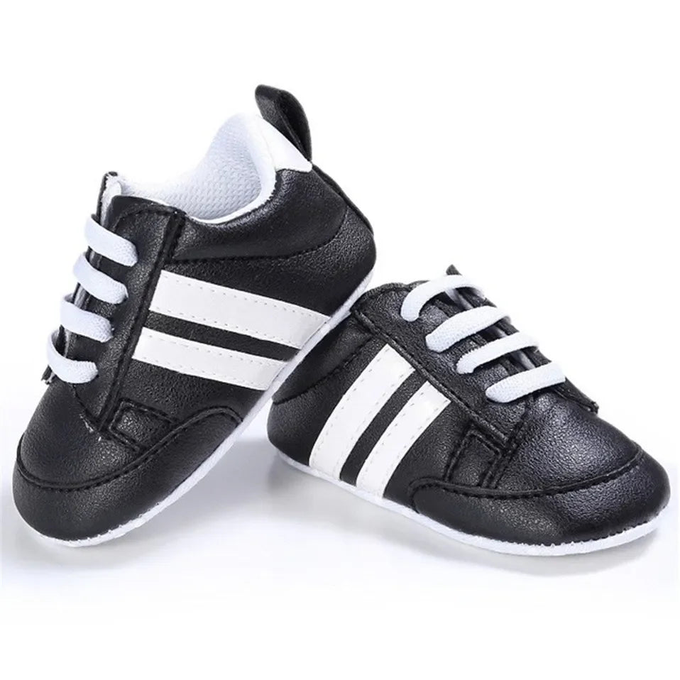 Newborn Baby Lace-Up Sneakers – PU Leather (0-18M).