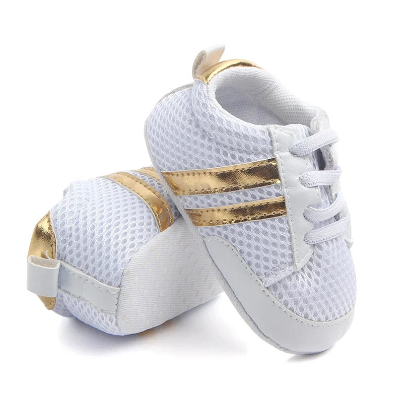 Newborn Baby Lace-Up Sneakers – PU Leather (0-18M).