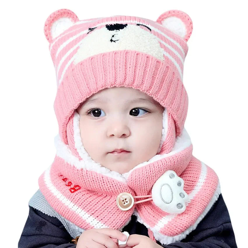 Unisex Kids Cartoon Bear Hat & Scarf Set 🐻❄️