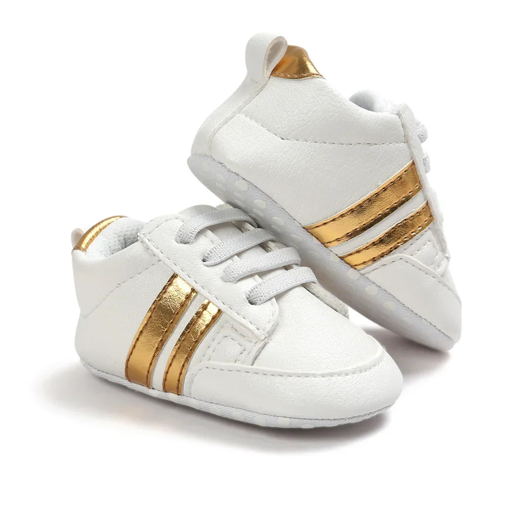 Newborn Baby Lace-Up Sneakers – PU Leather (0-18M).